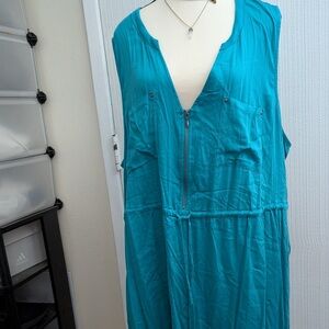 Teal Sleeveless Zip-Up Dress